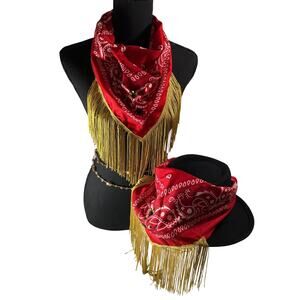 Red Fringe Bandana: Gemstone Bling, Game Day Style
